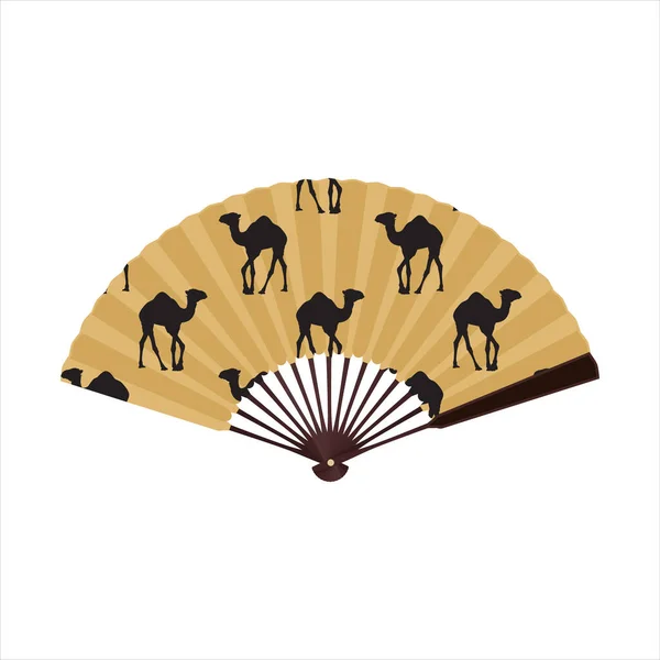 Ventilatore decorativo a mano con cammelli arabi, illustrazione isolata vettoriale — Vettoriale Stock