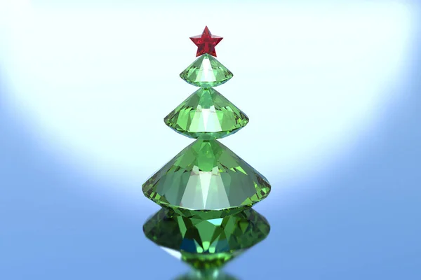 Green diamonds christmas tree with a red star — Stock Photo, Image