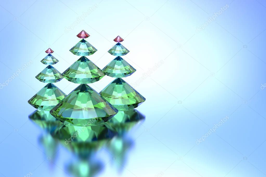 Green diamonds christmas trees with a ruby 