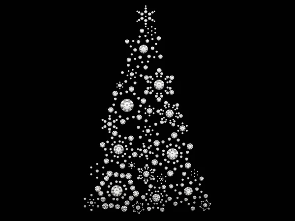 Ilustración 3D copo de nieve de diamantes árbol de Año Nuevo sobre fondo negro —  Fotos de Stock