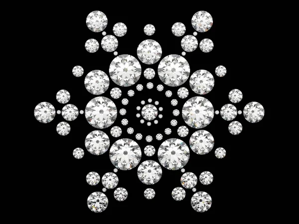 3D ілюстрація алмазна сніжинка на чорному тлі — стокове фото