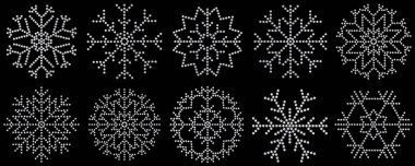 siyah arka plan üzerine 3D çizim elmas kar taneleri