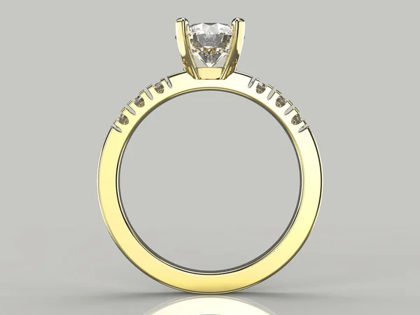 3D απεικόνιση χρυσό δαχτυλίδι με διαμάντια σε ένα γκρίζο φόντο — Φωτογραφία Αρχείου