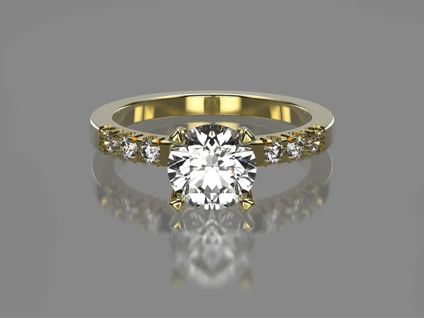 3D ілюстрація золоте кільце з діамантами на сірому фоні — стокове фото