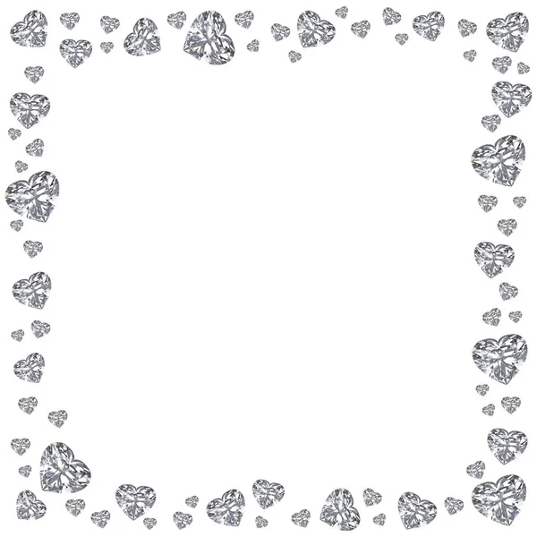 3D illustration Group of diamonds hearts square frame on a white background — Stock Photo, Image
