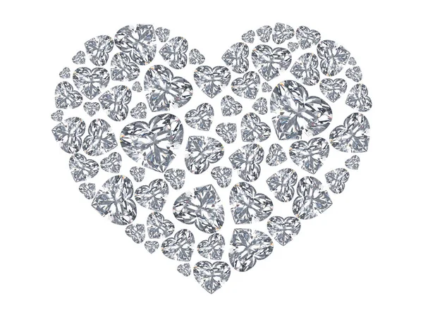 3D obrázek diamantové srdce na bílém podkladu — Stock fotografie