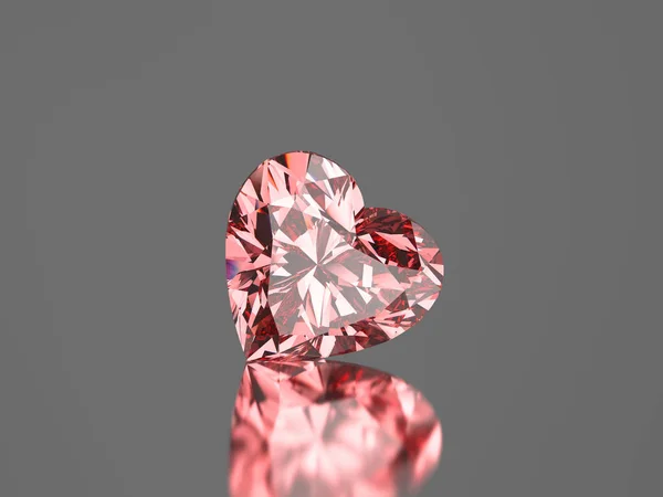 Ilustración 3D rojo rosa diamante corazón piedra sobre un fondo gris —  Fotos de Stock