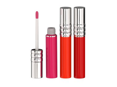 3D resimde üç kırmızı pembe dudak parlatıcısı