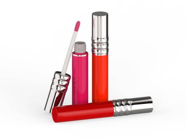 3D resimde üç kırmızı dudak parlatıcısı 