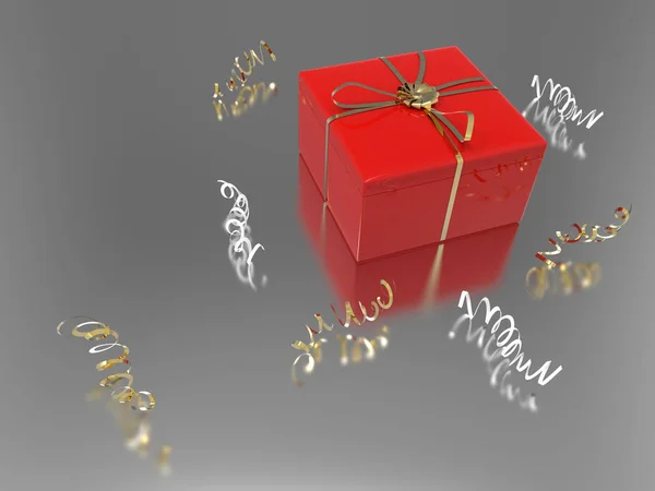 Illustrazione 3D regalo rosso e confetti — Foto Stock