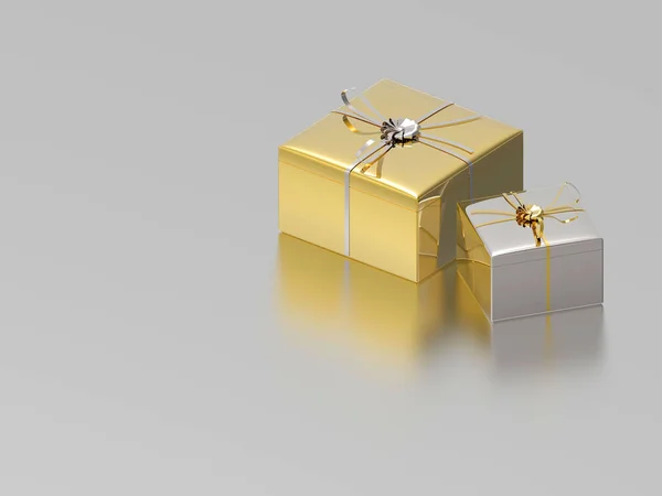 3D illustration two gold silver gifts — Stock Photo, Image