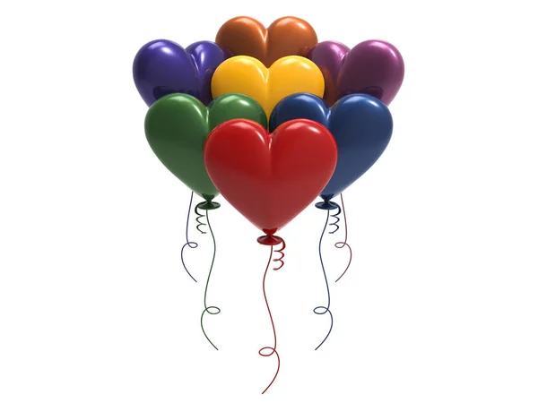 3D illüstrasyon renk balon Kalpler — Stok fotoğraf