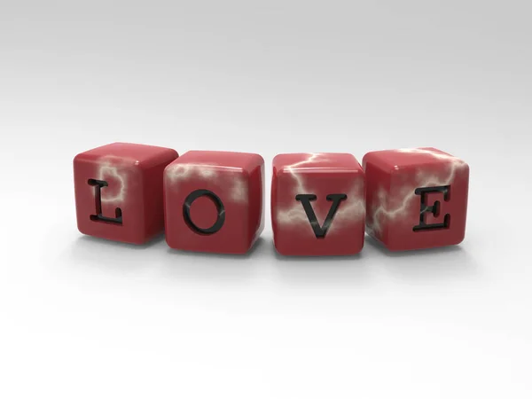 Love 3D ilustrace červené mramorové kostky — Stock fotografie