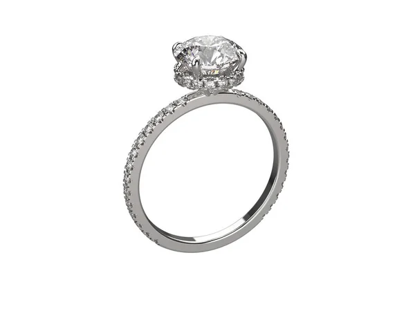 Ilustración 3D anillo de plata con diamantes — Foto de Stock