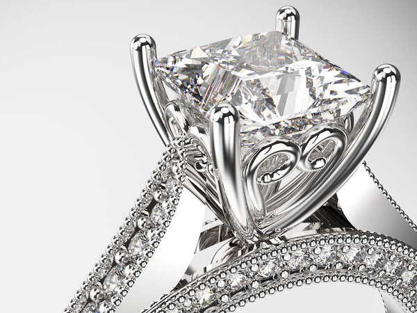 3D иллюстрация зум макро золотое кольцо с бриллиантами
