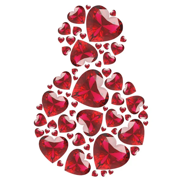 Ilustração 3D Março 8 diamantes vermelhos corações — Fotografia de Stock