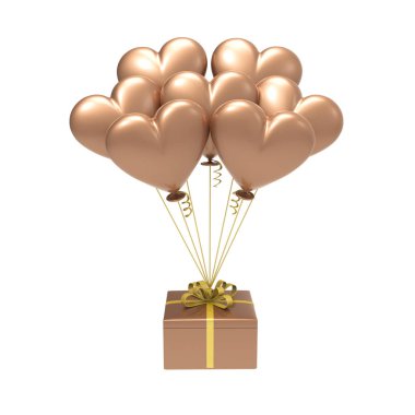 hava balonları 3D çizim bakır altın hediye ve kalpler 