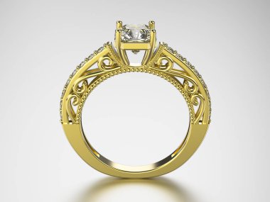 3D çizim altın yüzük elmas ile 