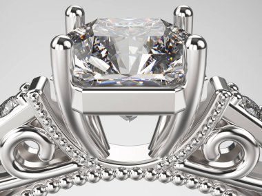 3D resimde yakınlaştırma makro altın gümüş yüzük elmas ile 