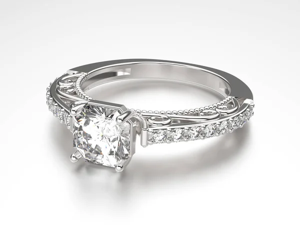 3D illustratie zilveren ring met diamanten — Stockfoto