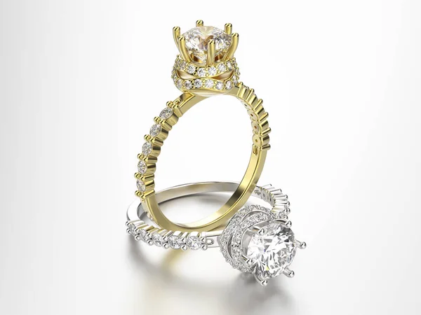 3D-s ábra két arany és ezüst gyűrű gyémántokkal — Stock Fotó