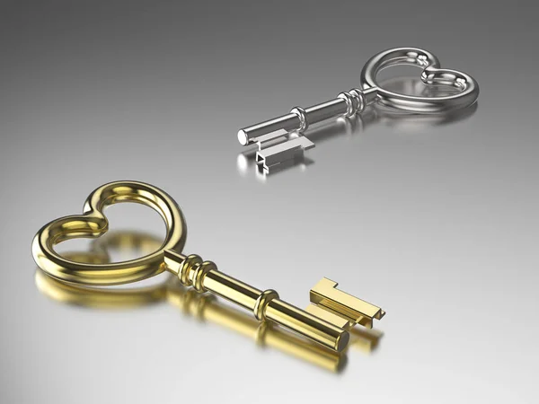 Ilustración 3D llave de oro y plata — Foto de Stock