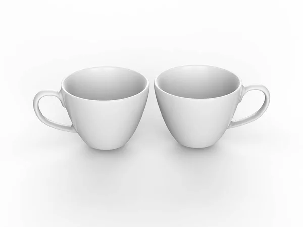 3D illustration two white cup and saucer — Stock Photo, Image