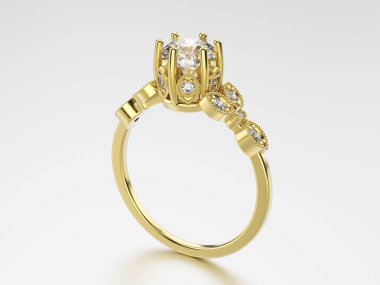 3D çizim altın yüzük elmas ile 