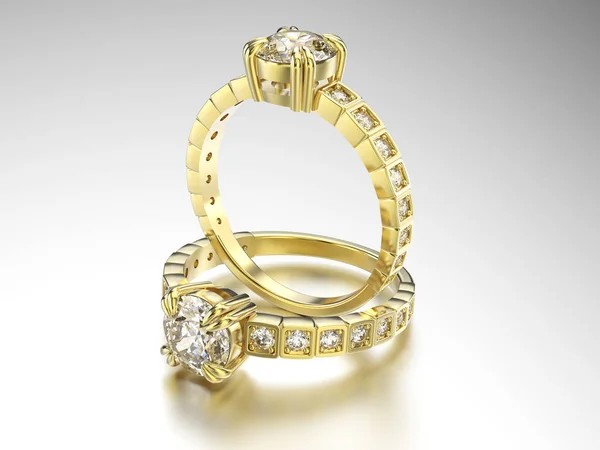 3D απεικόνιση δύο χρυσά δαχτυλίδια με διαμάντια — Φωτογραφία Αρχείου