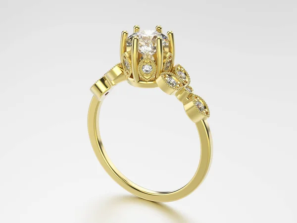 3D απεικόνιση χρυσό δαχτυλίδι με διαμάντια — Φωτογραφία Αρχείου