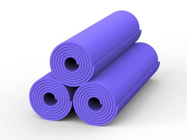 3D resimde üç mor yoga mat 