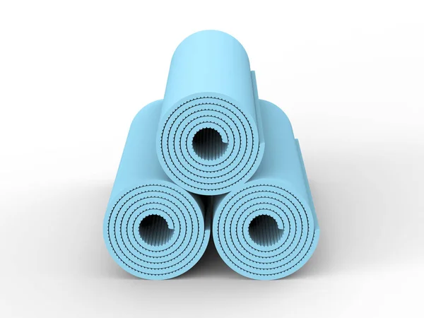 Illustration 3D trois tapis de yoga bleu — Photo