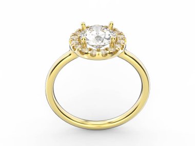 3D çizim altın yüzük elmas ile 