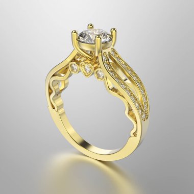 3D çizim altın yüzük elmas ile 