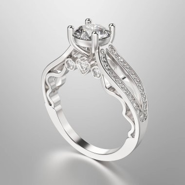 3D çizim altın gümüş yüzük elmas ile 