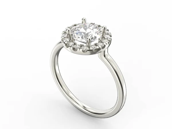 Ilustración 3D anillo de plata con diamantes — Foto de Stock