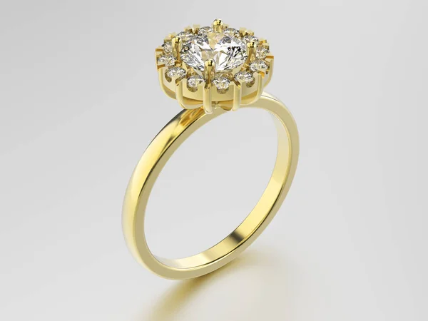 3D απεικόνιση χρυσό δαχτυλίδι με διαμάντια σε ένα γκρίζο φόντο — Φωτογραφία Αρχείου