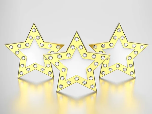 3D ilustracja trzech gwiazdek złota z diamentami — Zdjęcie stockowe