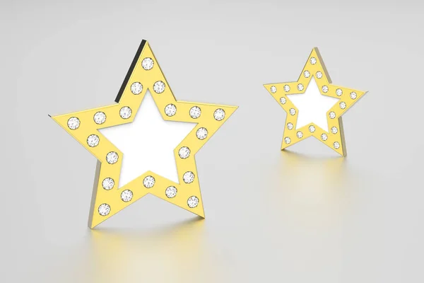 Ilustración 3D dos estrellas de oro con diamantes — Foto de Stock