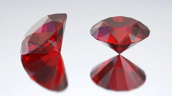 3d 插图两颗钻石，用反射红色红宝石 — 图库照片