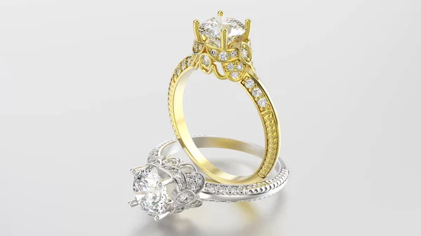 Ilustración 3D dos anillos de oro y plata con diamantes — Foto de Stock