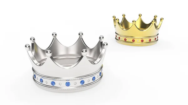 Ilustração 3D duas tiaras de ouro e coroa com diamantes — Fotografia de Stock