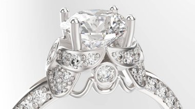 3D resimde yakınlaştırma makro altın gümüş yüzük elmas ile 