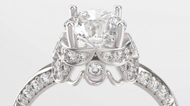 3D resimde yakınlaştırma makro altın gümüş yüzük elmas ile 