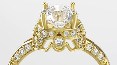 3D resimde yakınlaştırma makro Altın Pırlantalı yüzük 