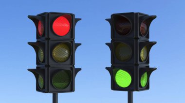 3D illüstrasyon kırmızı ve yeşil trafik ışığı 