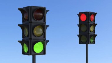 3D illüstrasyon kırmızı ve yeşil trafik ışığı 