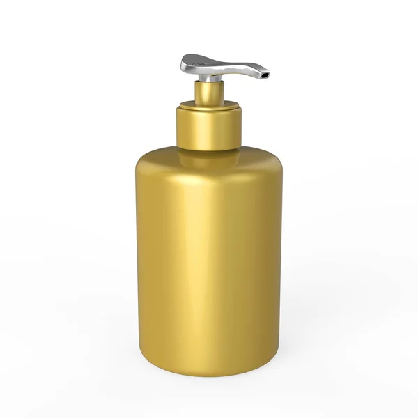 Illustrazione 3D bottiglia d'oro con sapone liquido — Foto Stock