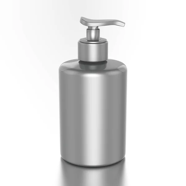 Illustrazione 3D bottiglia d'argento con sapone liquido — Foto Stock