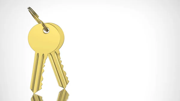 Ilustración 3D oro y llave con llavero — Foto de Stock